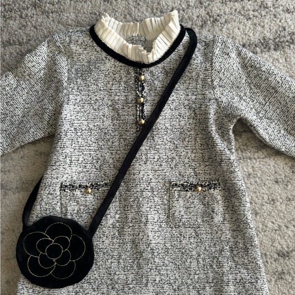 Girl’s Tweed Style Dress with Crossbody Bag - Picture 2 of 7